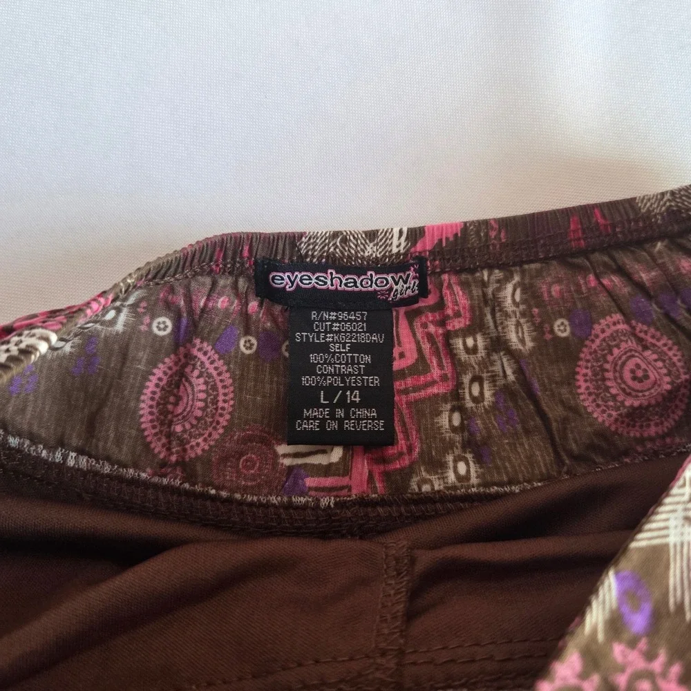 Eyeshadow Girl Brown Pink Boho Tiered Skort Y2K Fairycore Tulle Trim Size L 14‎